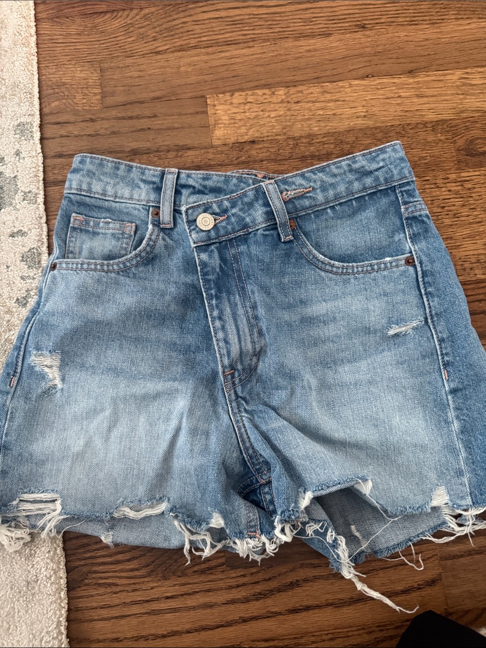 Zara High-Rise Crossed Waist Denim Shorts - Light Blue